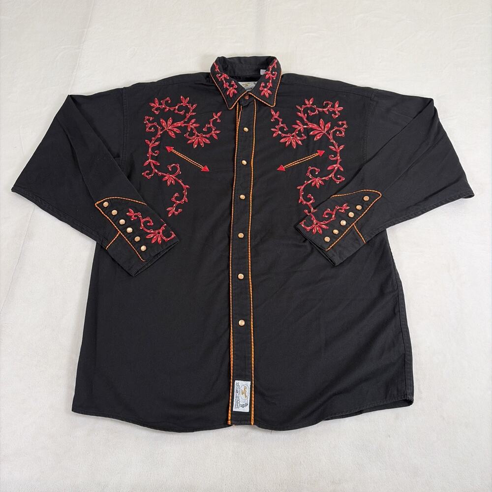 Panhandle Slim Retro Western Rockabilly Mens Embroidered Black Shirt - L Charity